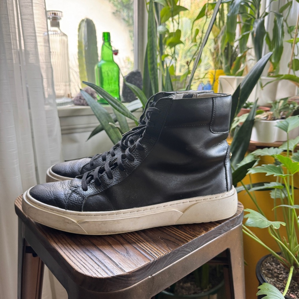 TCG Logan Mens Black Leather High‎ Top Side Zip Sneakers TCG-AW18-LOG-HI Size 13